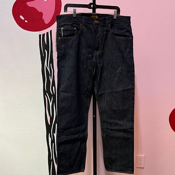 *NEW* Brave Star Men's Dark Blue The True Straight Selvage Denim Jeans Sz 35x32 - Picture 2 of 7